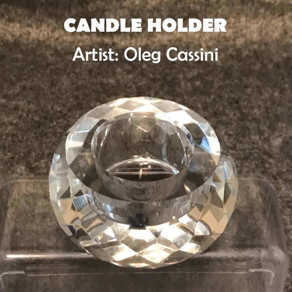 Oleg Cassini Signed Crystal Candle Holder